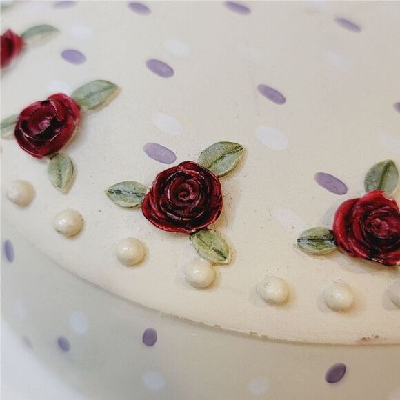 Vintage Large Heart Shaped Lidded Trinket Box With 3D Flowers Hand Painted - Picture 10 of 14